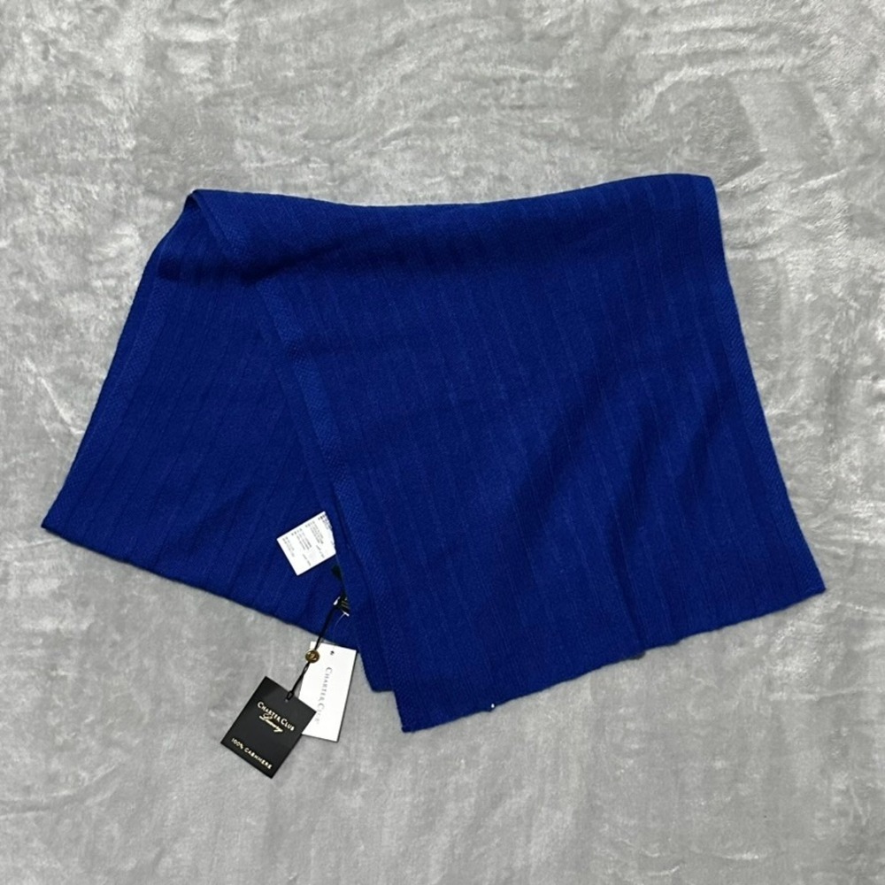 Charter Club Luxury 100% Cashmere Ribbed Scarf Bright Blue One Size 64"x 15"